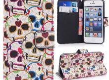 PU Leather Wallet Stand Flip Case with Colorful Skulls for 4.7" Inch iPhone 6 SKU: MKC-13097