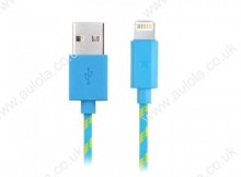 1M Length Weave Connector to USB Power & Data Cable for Apple iPhone 5- Light Blue SKU: MBL-12790