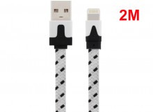 2M Bicolor Braided 8 Pin Flat Sync Charger Data Cable for iPhone