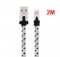 2M Bicolor Braided 8 Pin Flat Sync Charger Data Cable for iPhone