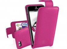 Wholesale PU LEATHER FLIP CASE COVER For iPhone 5 -Rose red