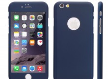 Full Cover Protection Thin Case Cover + Tempered Glass for iPhone 6 4.7 - Navy Blue