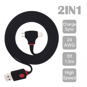 Wholesale 1.5m 2-in-1 Lights Up 8pin Lightning Micro USB Data Charge Cable