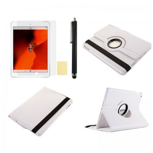 White 360 Rotation Case + Screen Film + Touch Screen Pen For iPad 5(Air)