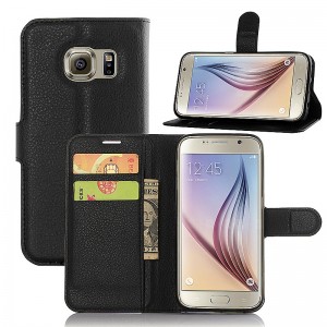 Wholesale Lichee Pattern Leather Wallet Magnetic Flip Stand Case Cover for Samsung S7