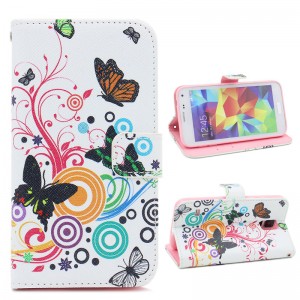 Wholesale Wallet PU Color Butterfly Leather Flip Case Cover for Samsung Galaxy S5 
