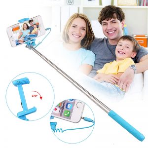 Mini Portable Pen Size Monopod Wired Remote Selfie Stick Phone Camera Holder - Blue